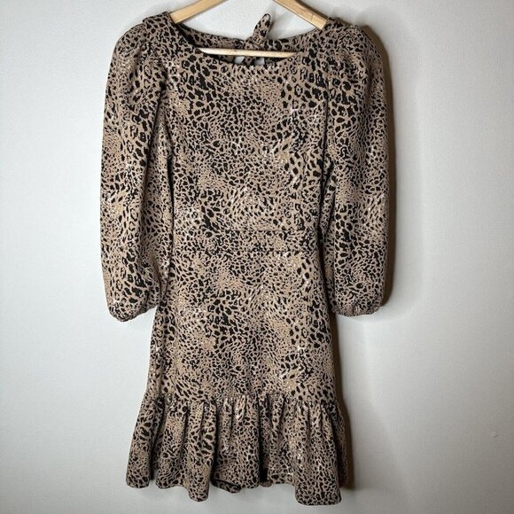 Anthropologie Maeve Leopard Animal Print Bow Cut Out Back Mini Dress Size 2 - Picture 4 of 16